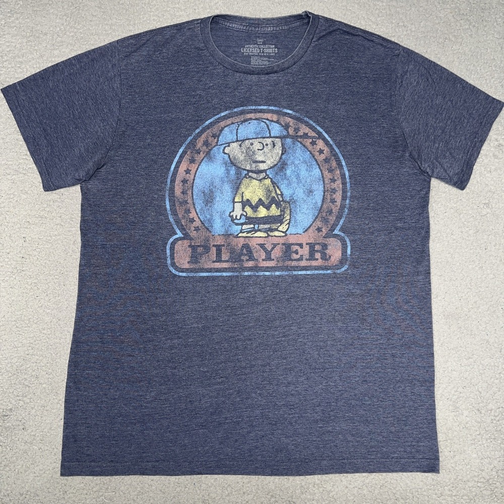 Gap x Charlie Brown Peanuts Player T Shirt Men's XL Heather Blue Distressed Tee